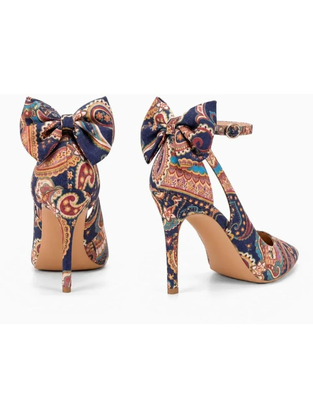 Women's Multicolor Pointed Toe High Heels Ankle Strap Sexy Bowtie Back Sandals